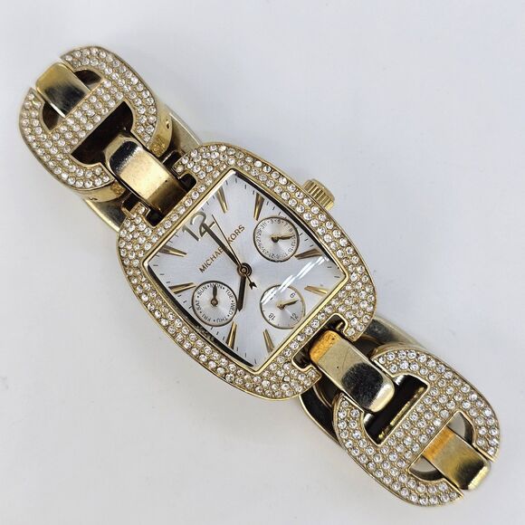 Michael Kors Women Watch 28MM Gray Dial Gold Band 5.75" New Battery HEAVY WATCH - Picture 2 of 12